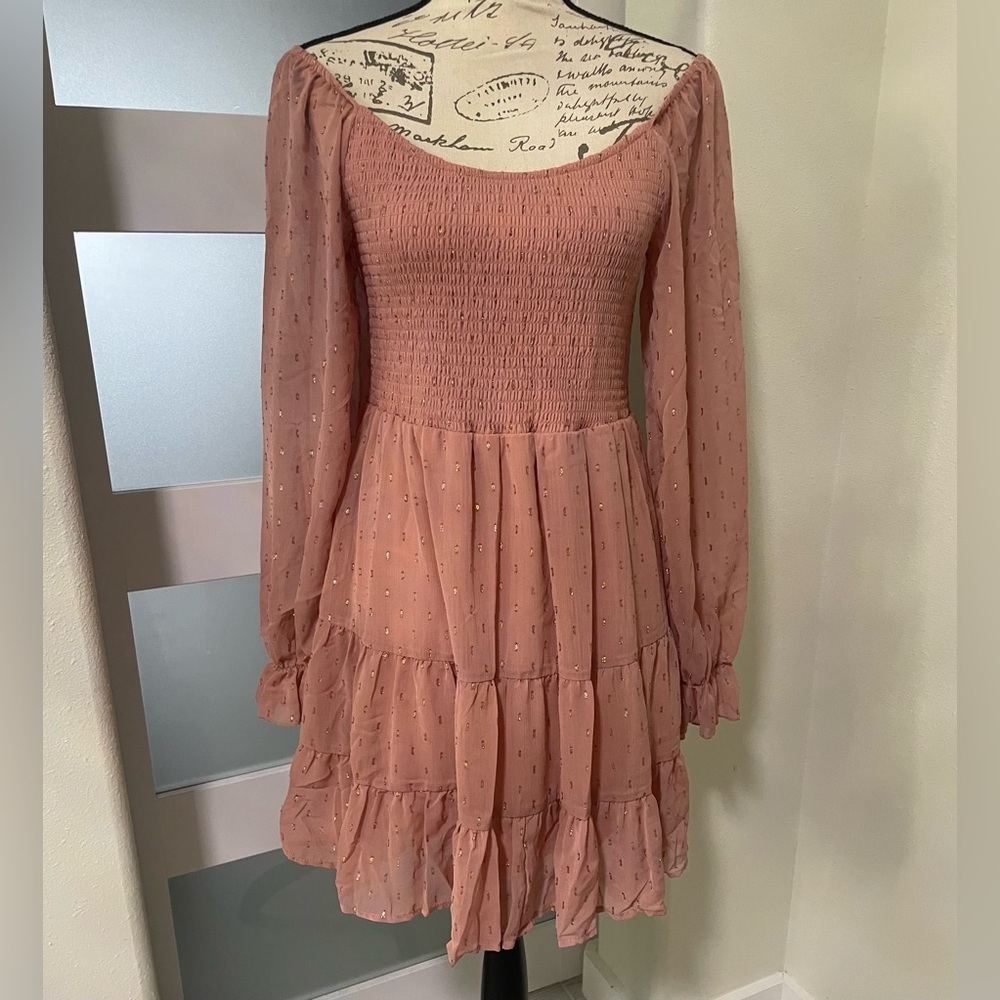 Altar'd State Pink Knee-Length Ruffled Dress - Picture 1 of 6
